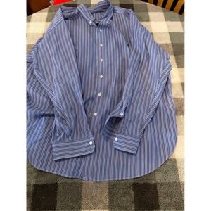 Polo Ralph Lauren Mens 3XB Big Classic Fit Striped Button Down Shirt Blue White